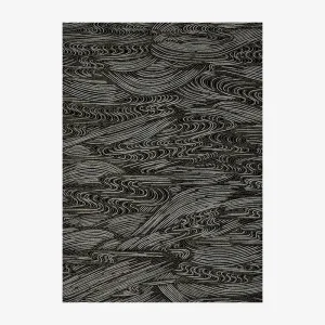 Chiyogami Papier | Traditional | Bogen 474C - Wasser - silber und gelb auf schwarz