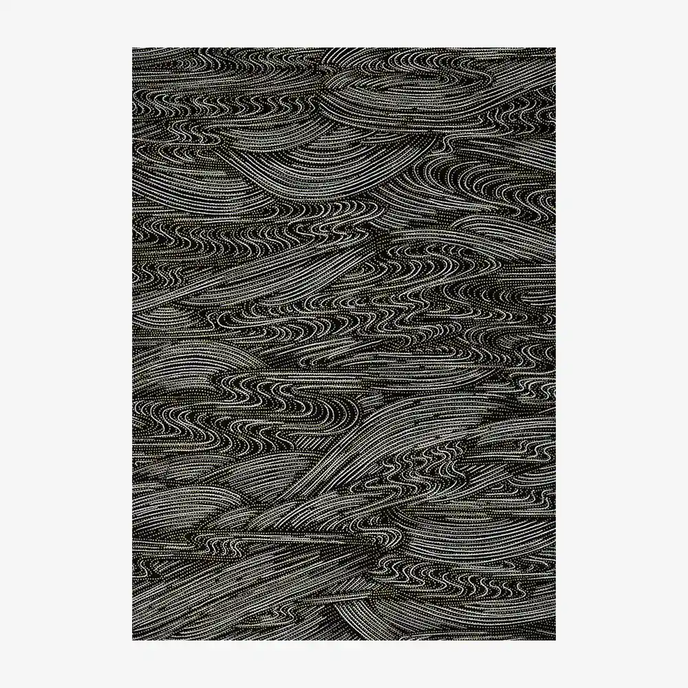 Chiyogami Papier | Traditional | Bogen 474C - Wasser - silber und gelb auf schwarz