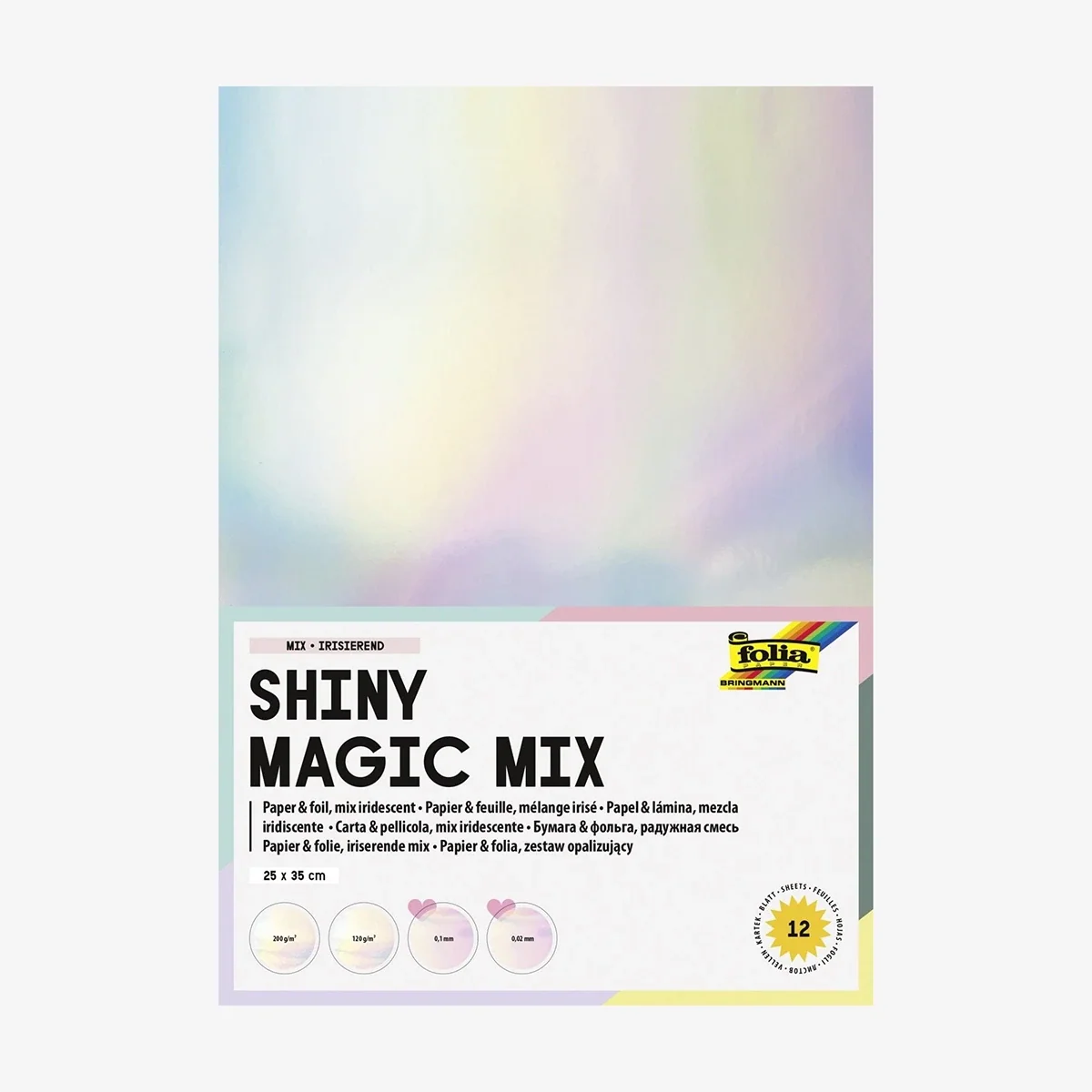 Folia | Shiny Magic Mix | Irisierender Mix | 25x35cm | 12 Blatt | farbig sortiert
