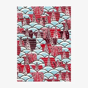 Katazome Shi | Traditional | Motiv Wellen Segel - blau / rot