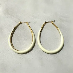 Ohrringe | Lucy | Edelstahl | Gold plattiert | Weiß | emailliert | wasserdicht | 47 mm x 36 mm