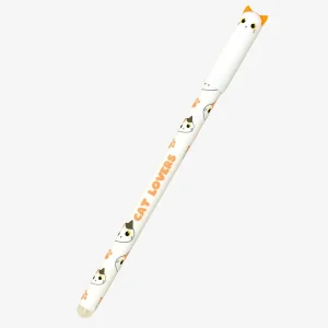 Radierbarer Stift | mit Katzen Print | weiß/orange | Cat Lovers