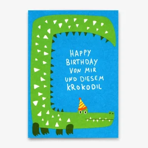 Postkarte | Deli Cards | Motiv: "Happy Birthday Krokodil" | Lustige Karte zum Geburtstag