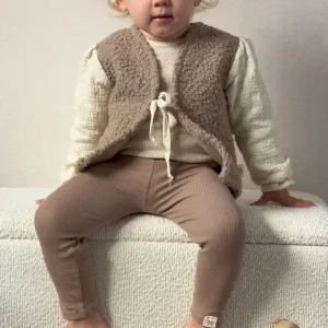 Gilet Teddy | Taupe | Broderie pofmouwtjes