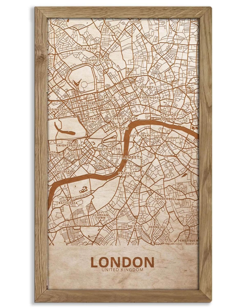 Hölzerne Straßenkarte von London – Stadtplan, in einem Eichenrahmen – Bild 2