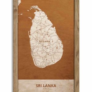 Holzkarte von Sri Lanka, Länderkarte in Eichenholzrahmen