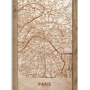 Holzstadtplan von Paris – Stadtplan, in einem Eichenholzrahmen