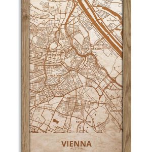 Holzstadtplan von Wien – Stadtplan, in einem Eichenholzrahmen