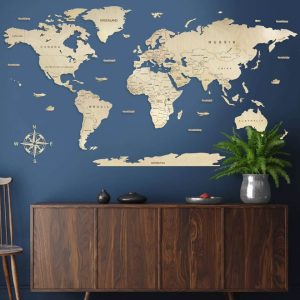 Land Weltkarte aus Holz Natur