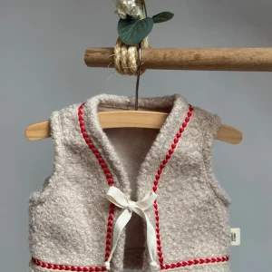 Teddy gilet | Licht beige | Hartjes